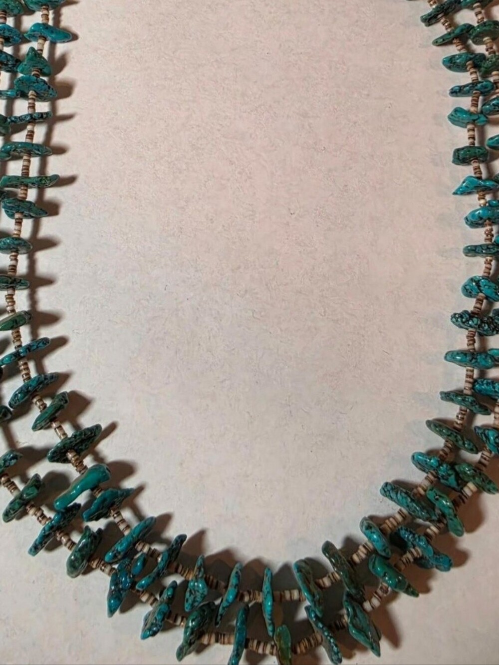 Vintage Native American Turquoise Chip Statement Necklace Double Stranded